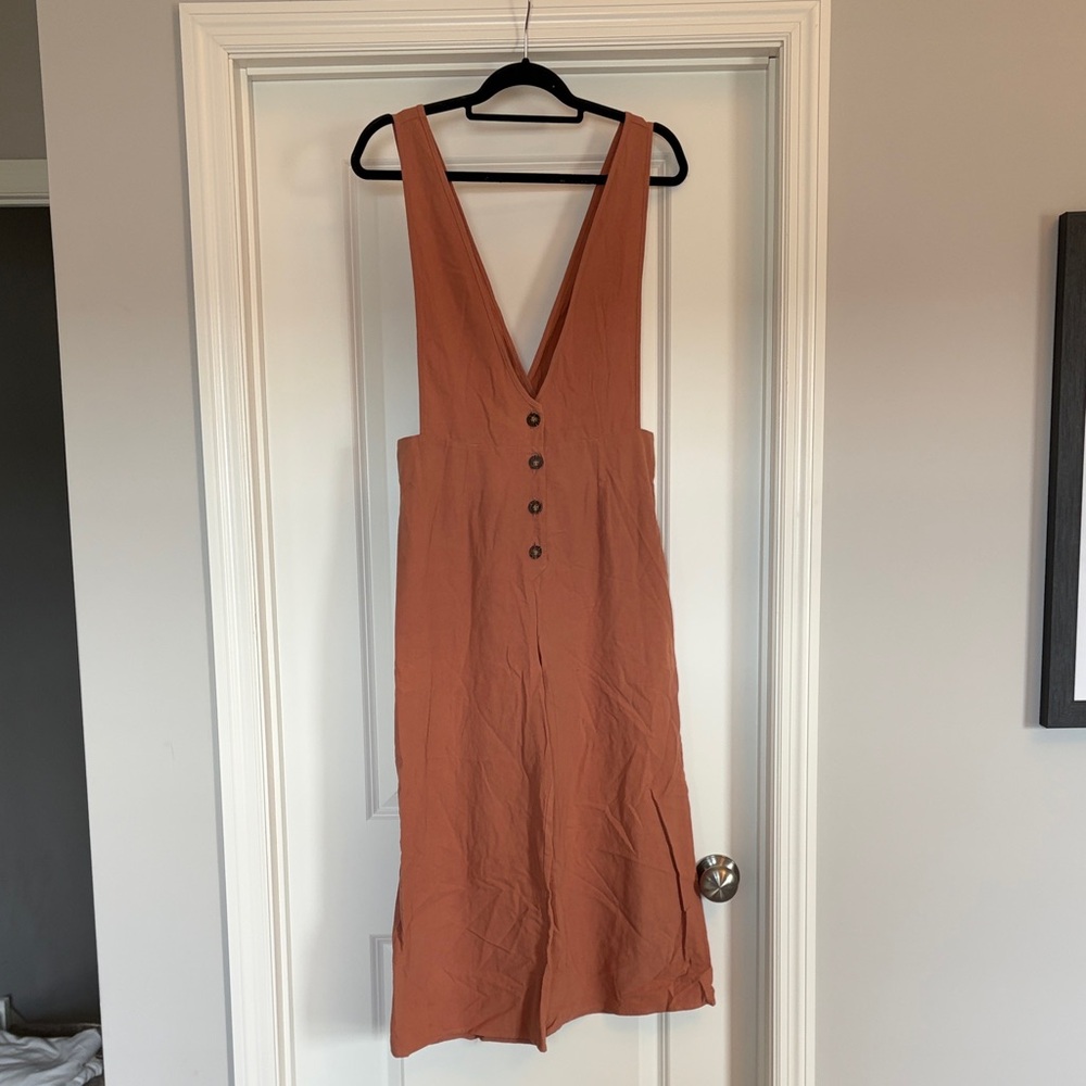 Rust V-Neck Button Front Women's Jumpsuit